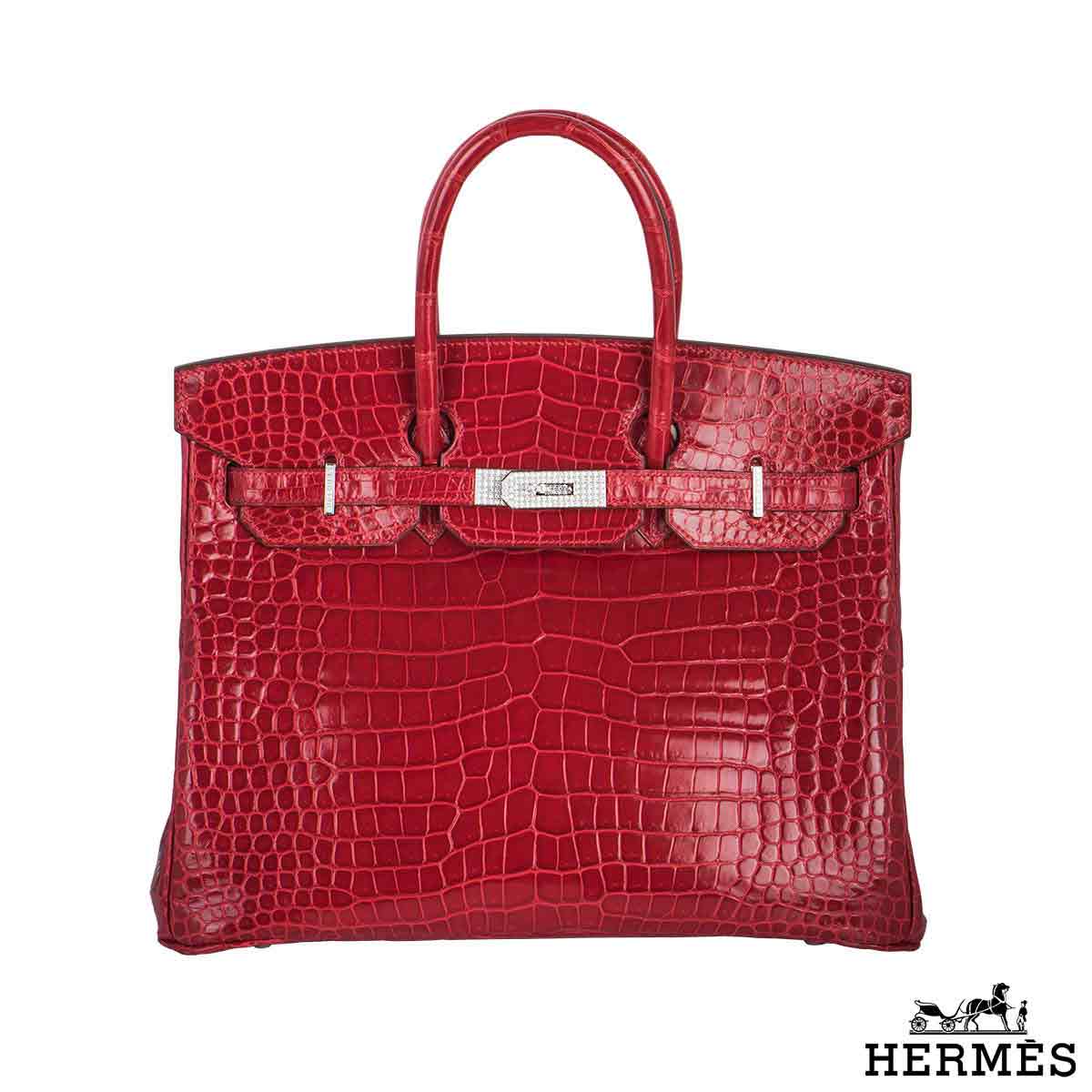 Hermés Shiny Braise Porosus Crocodile DWGHW 35cm Birkin Bag | Rich Diamonds